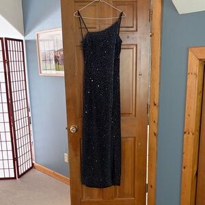 Cache Black Beaded Sequin Maxi Slip Dress